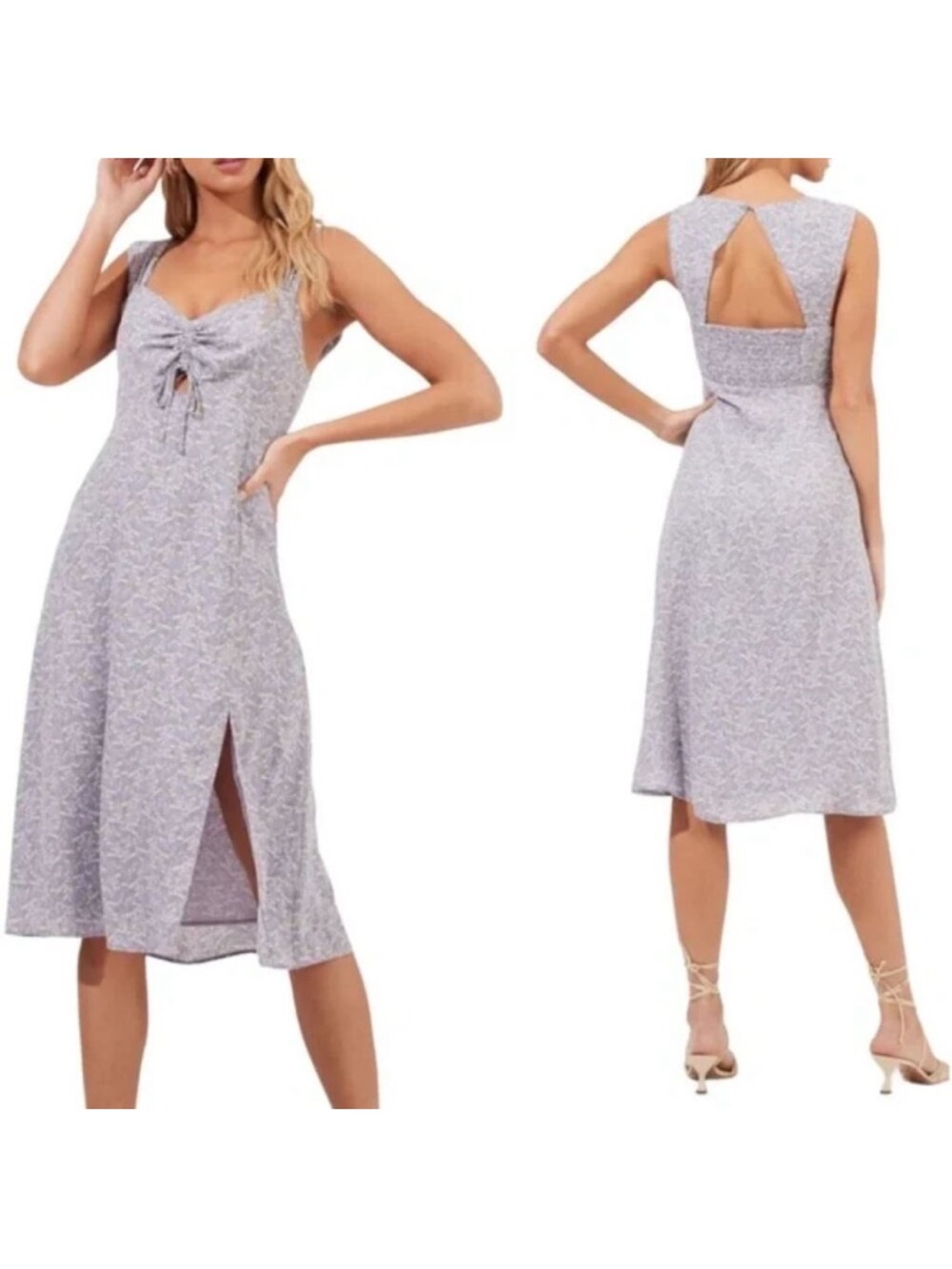 NEW ASTR The Label Purple Midi Sundress Ditsy Floral Cut-Out Back Feminine L